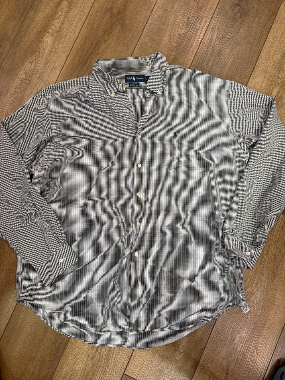 Ralph Lauren Navy and White Micro-Stripe Dress Shirt